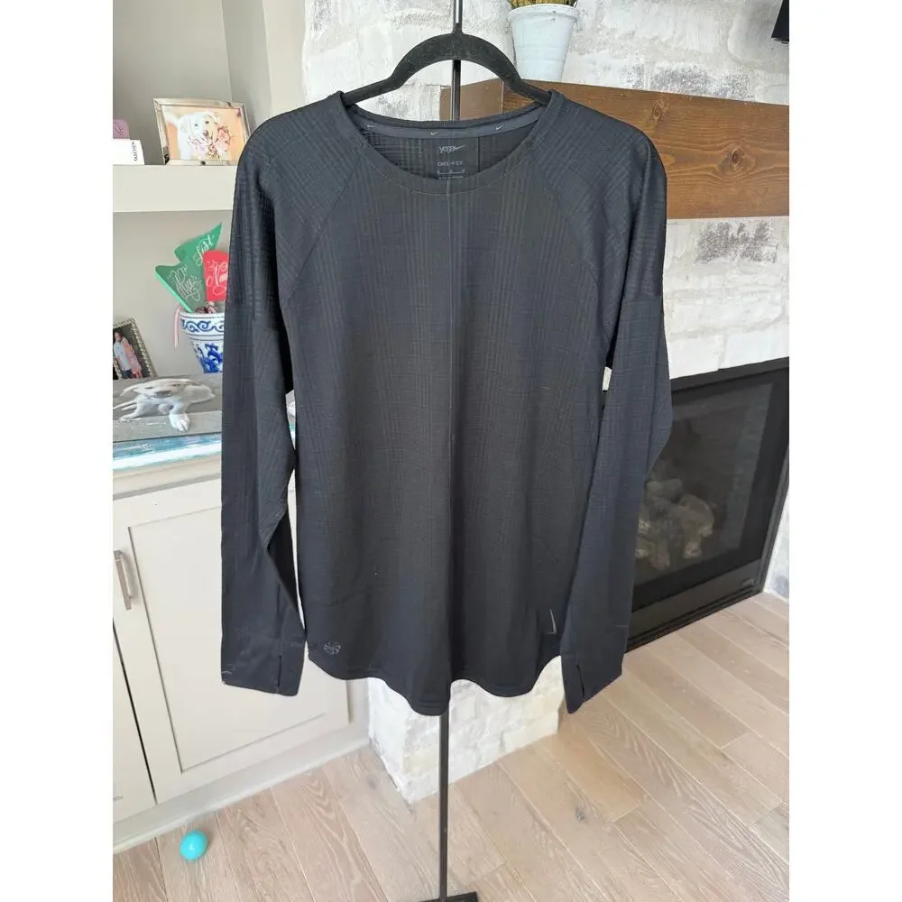 Nike Dri-fit Men's Black Long Sleeve Polyester Textured Top Size M